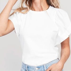 NWT Old Navy White Flutter-Sleeve Paneled T-Shirt (Large)